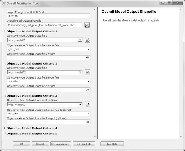 Overall Prioritization Tool dialog window