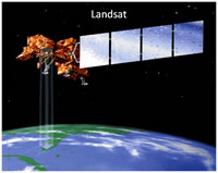 A simulated image of the Landsat-7 satellite. 