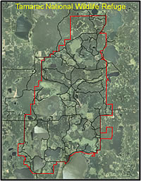 The boundary of the Tamarac National Wildlife Refuge in western Minnesota. Courtesy of the U.S. Geological Survey.