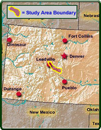 Study area: Leadville, and downstream reaches of Arkansas River to Pueblo, Colorado