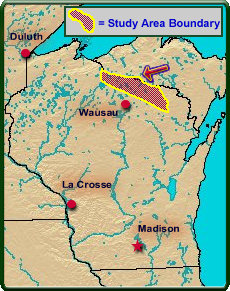 Study Area: Iron, Vilas, Oneida, and Forest Counties, Wisconsin