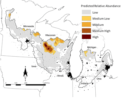 Predicted patterns of relative abundance for Golden-winged Warblers